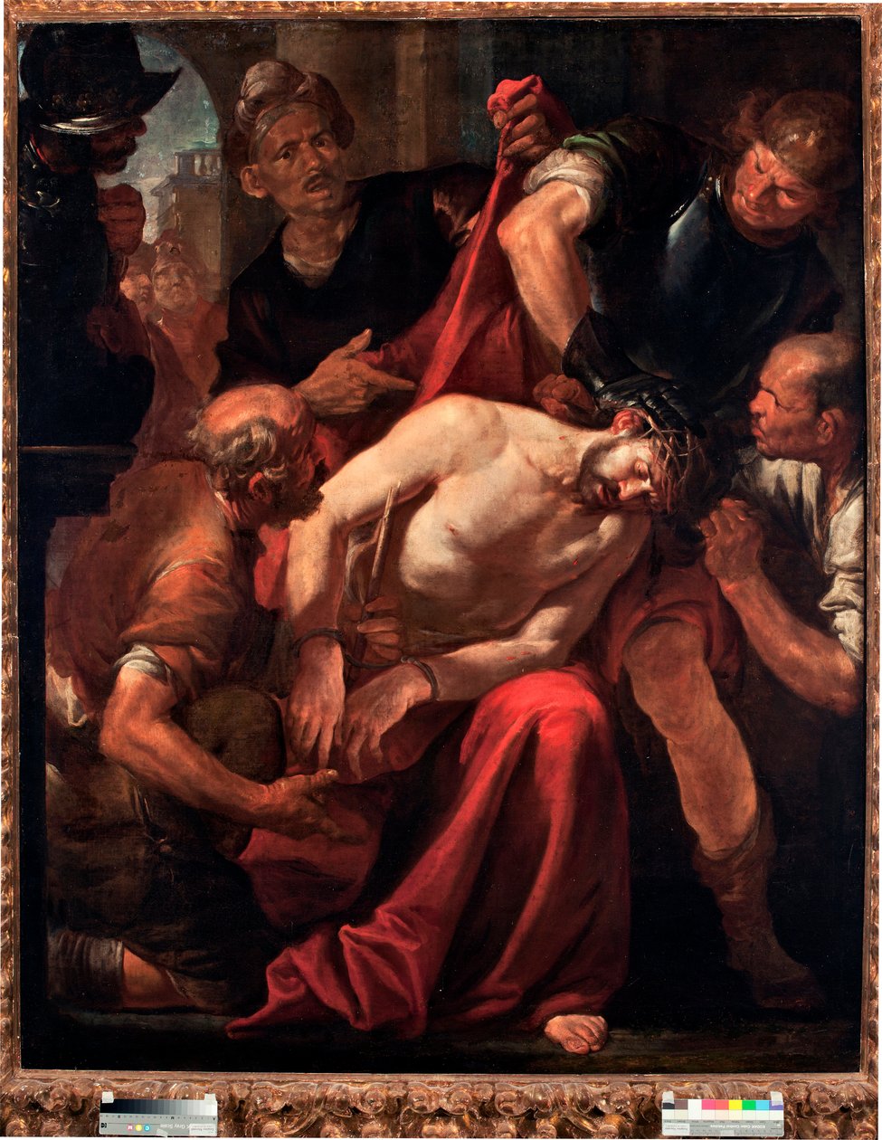 Wyśmiewanie Chrystusa (Jezus wyśmiewany przez żołnierzy) Obraz Gioacchino Assereto (1600-1649) Geny z XVII wieku, Musei di Strada Nuova autorstwa Giovacchino Assereto