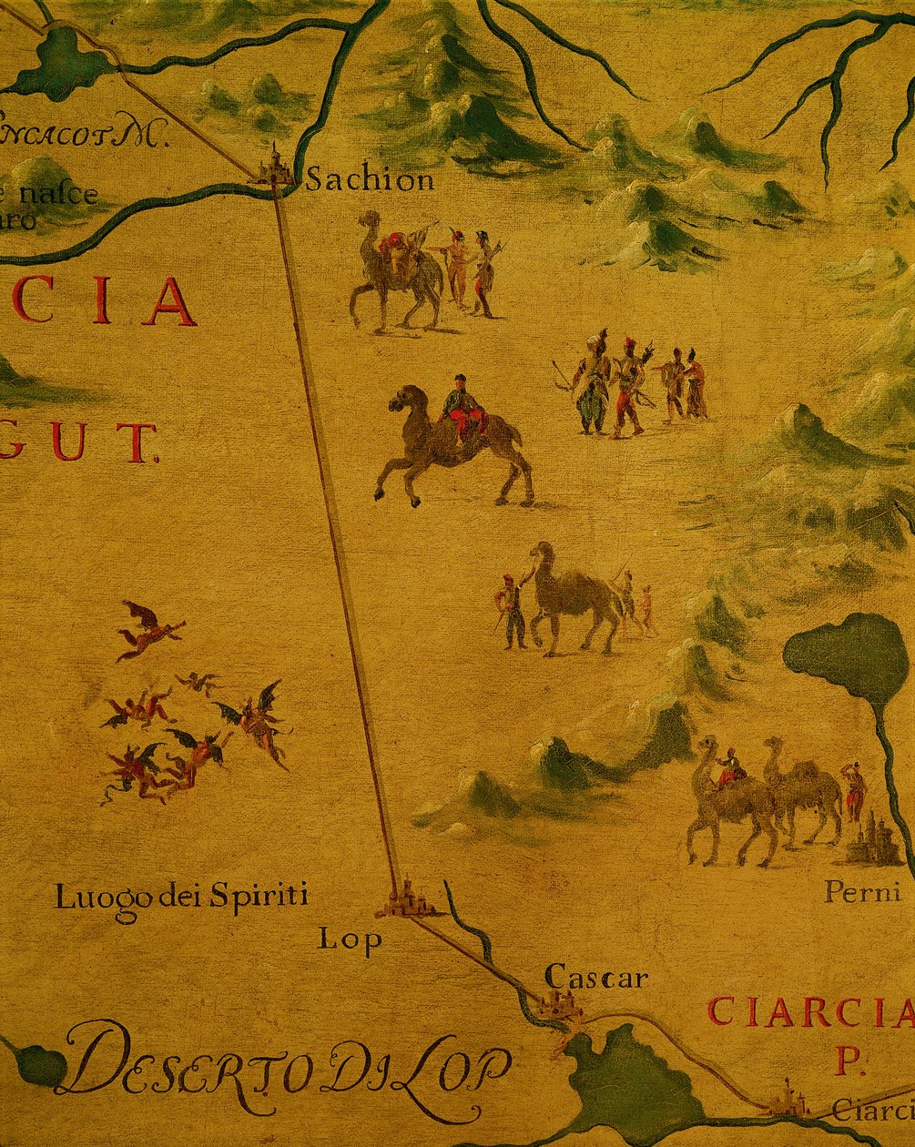 Pustynia Lop, dom duchów i upiorów, przez który przejeżdżał Marco Polo autorstwa Giovan Battista Ramusio