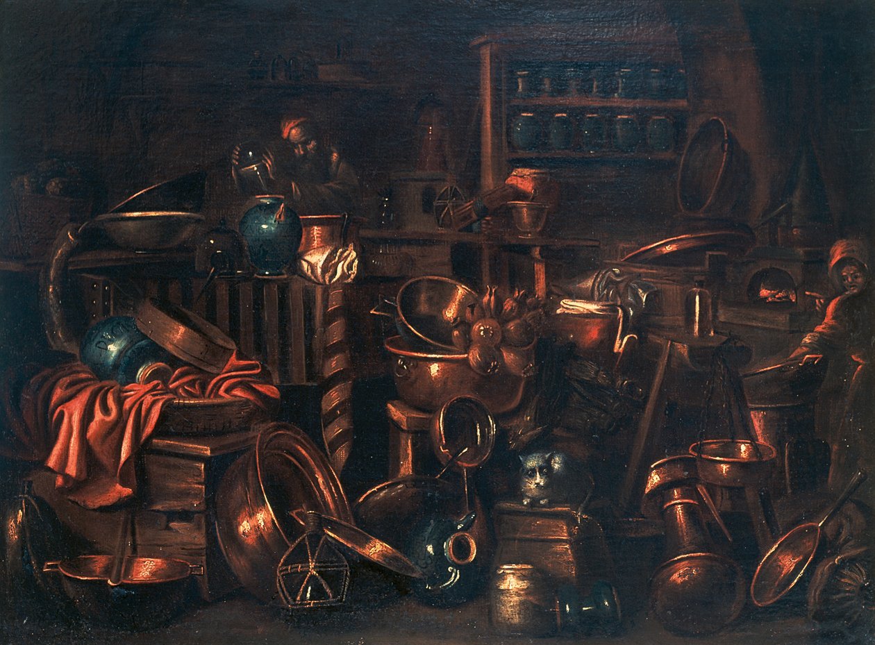 Laboratorium alchemika, obraz Gian Domenico Valentino (1630-1708), Włochy autorstwa Giovan Domenico Valentino