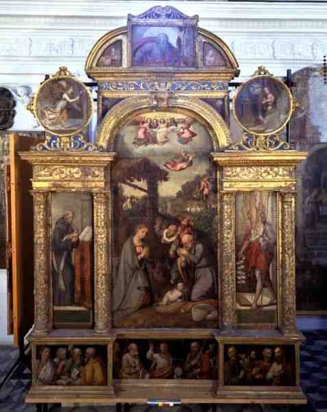 Poliptyk przedstawiający szopkę i inne sceny religijne (olej na desce) autorstwa Giovan Filippo (School of) Crescuolo