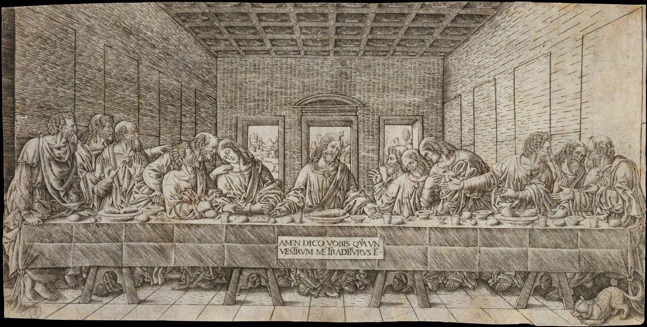 Ostatnia Wieczerza ze Spanielem ok. godz. 1500. autorstwa Giovan Pietro Birago
