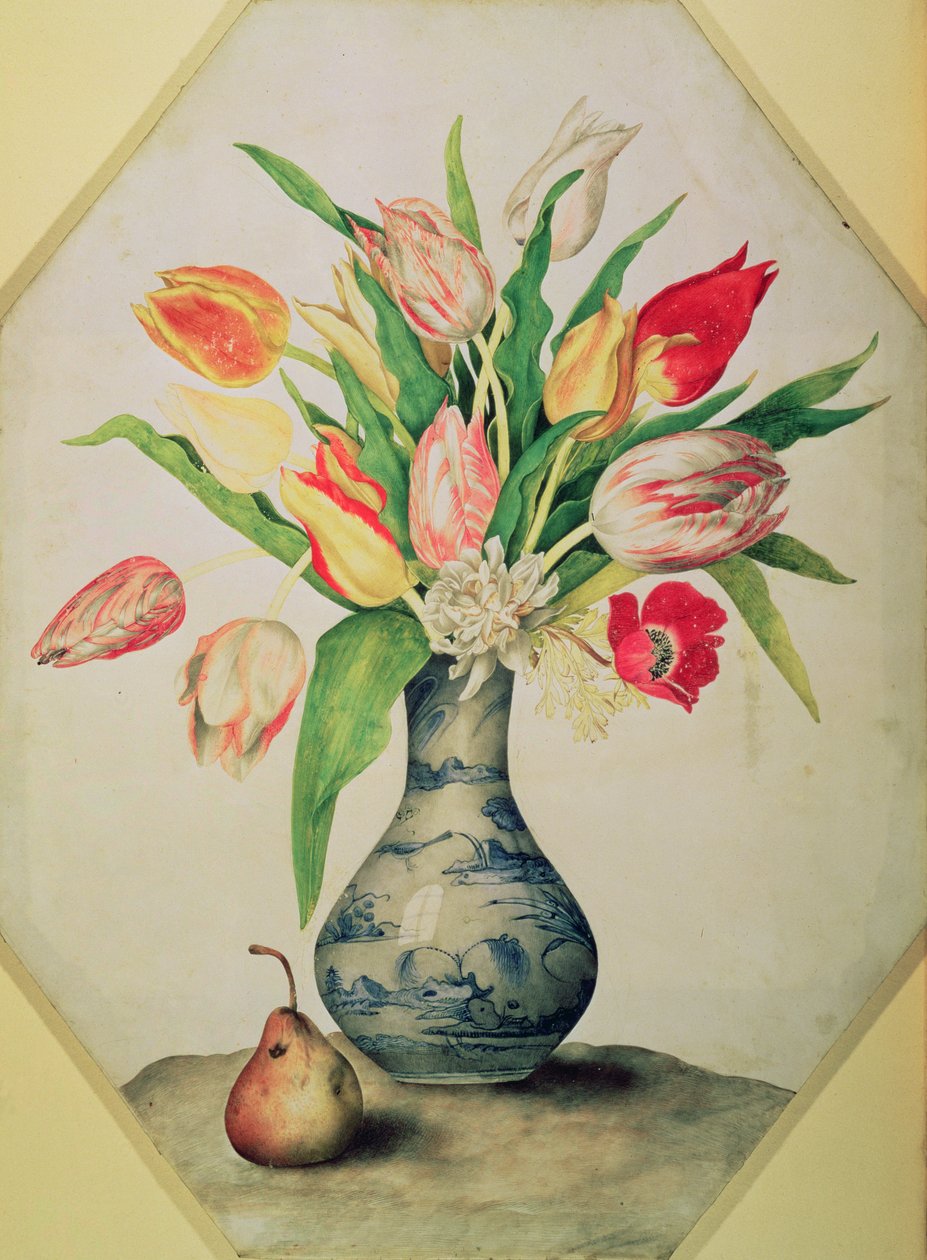Niebieska chińska waza tulipanów (tempera na welinie) autorstwa Giovanna Garzoni