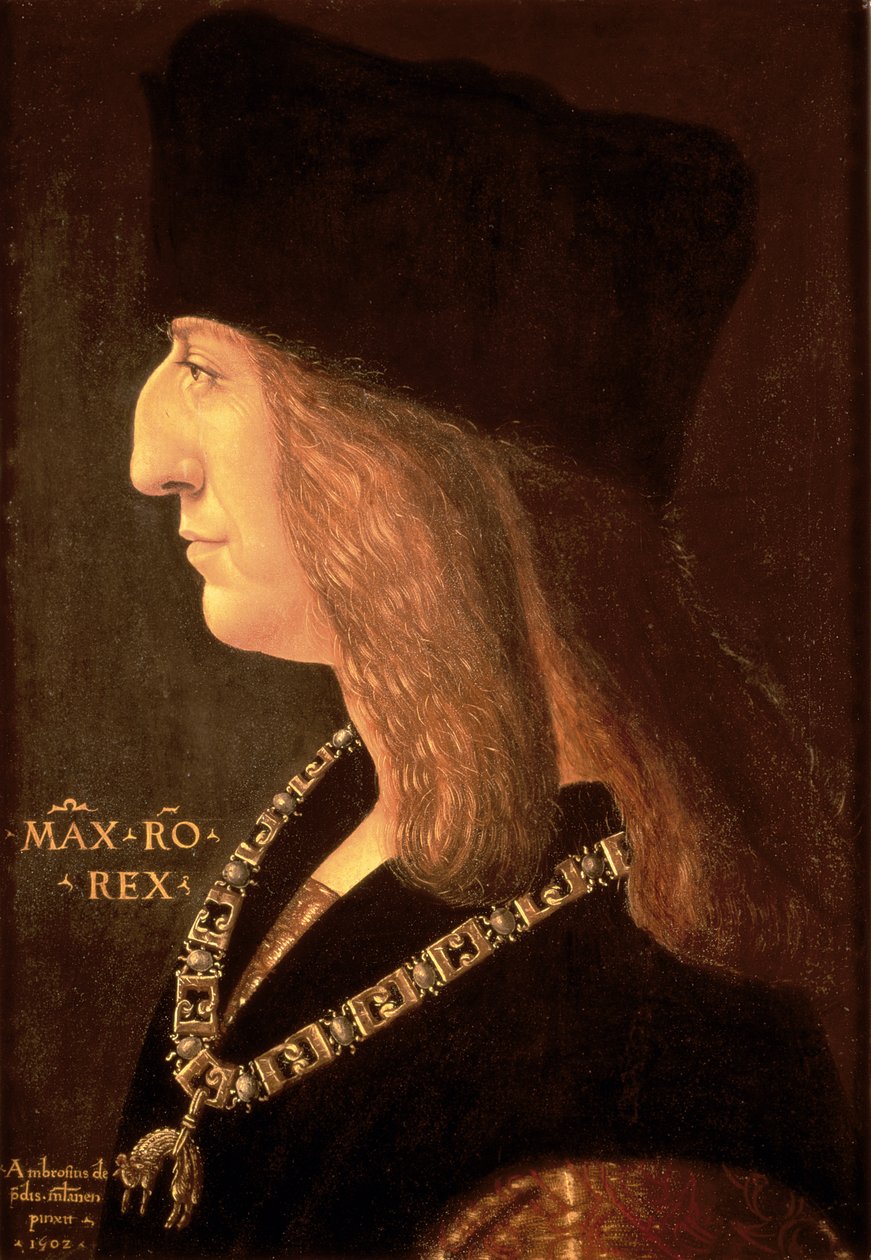 Cesarz Niemiec Maksymilian I (1459-1519), 1502 (panel) autorstwa Giovanni Ambrogio de Predis