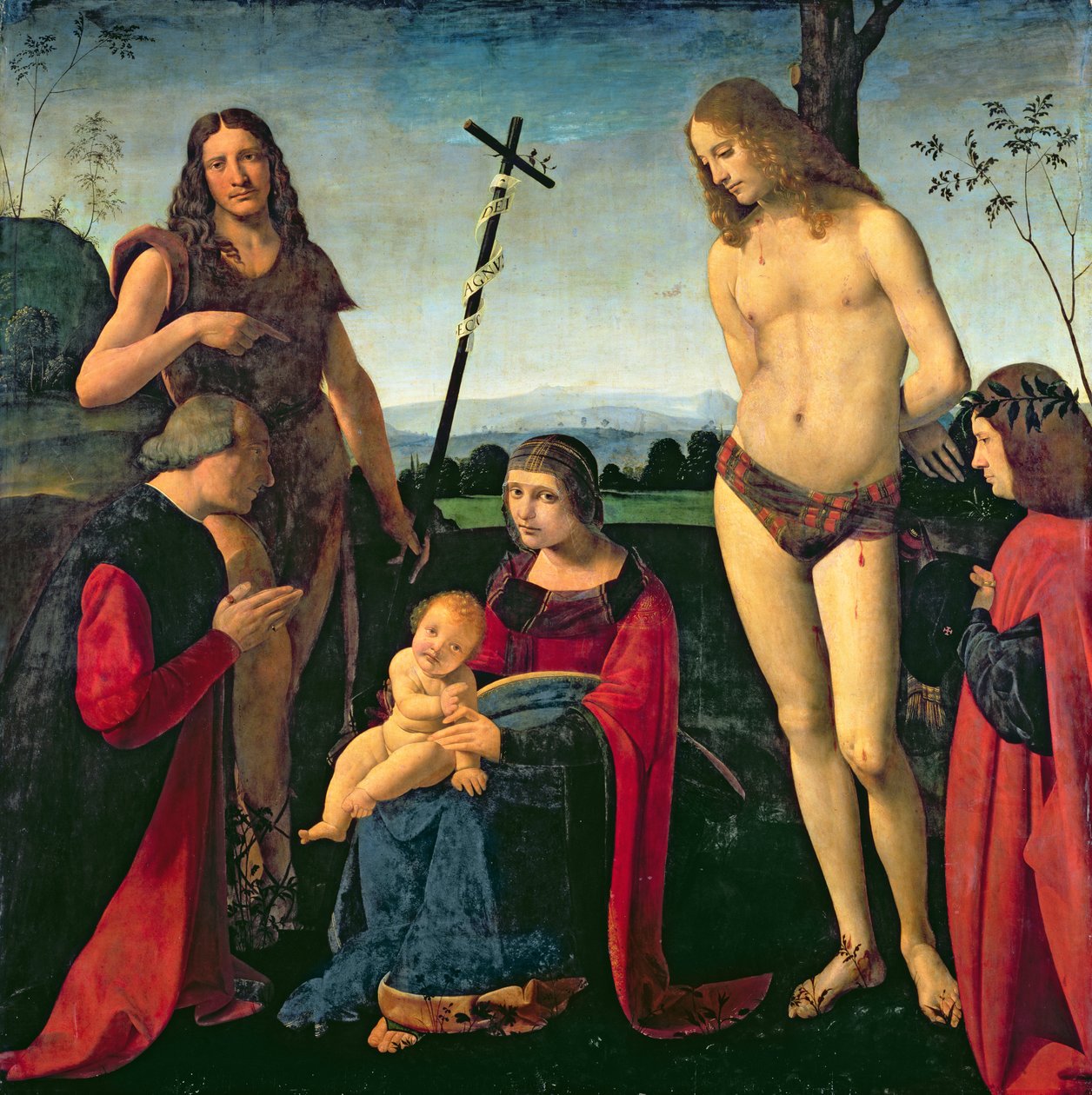 Madonna z Dzieciątkiem z Św. Jan Chrzciciel i Sebastian Między Dwoma Darczyńcami, ok. 1500 autorstwa Giovanni Antonio Boltraffio