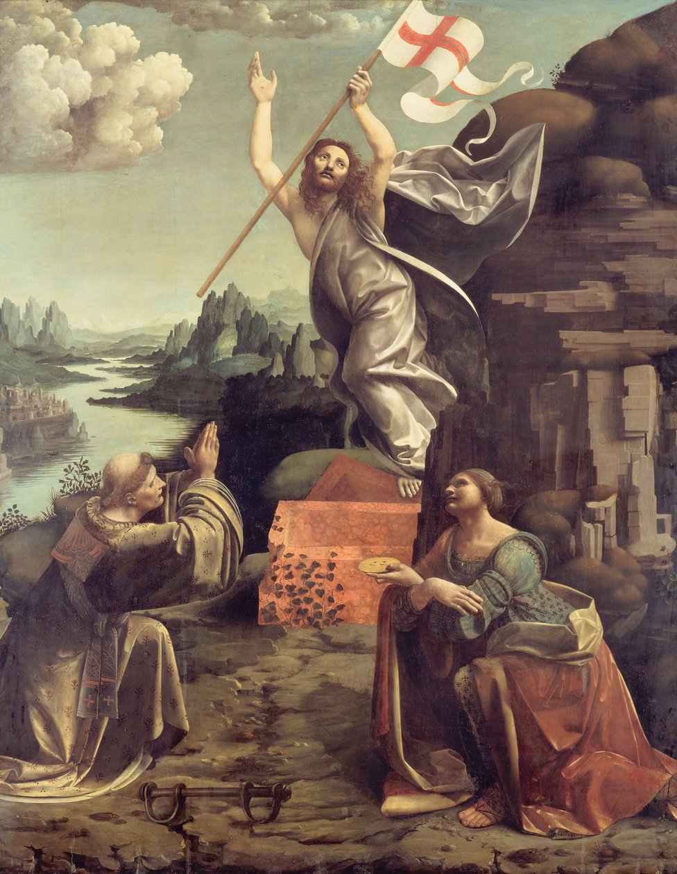 Zmartwychwstanie Chrystusa z św. Leonardem z Noblac i Łucją autorstwa Giovanni Antonio Boltraffio