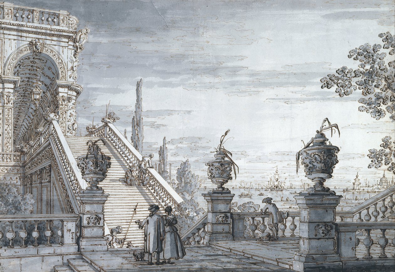Capriccio z monumentalną klatką schodową autorstwa Giovanni Antonio Canal
