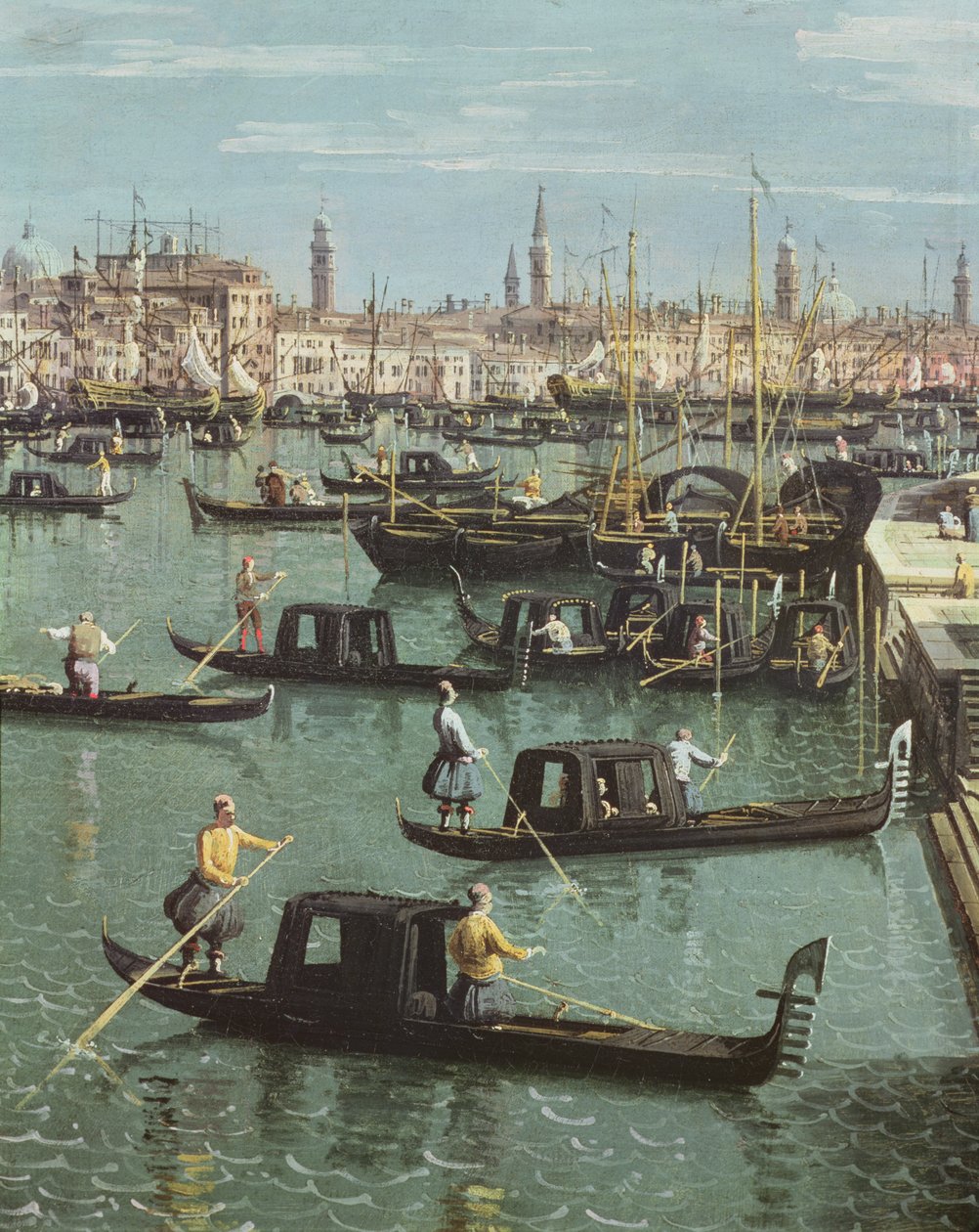 Gondolierzy przy wejściu na Canal Grande i kościół Santa Maria della Salute, Wenecja (detal z 156534) autorstwa Giovanni Antonio Canal