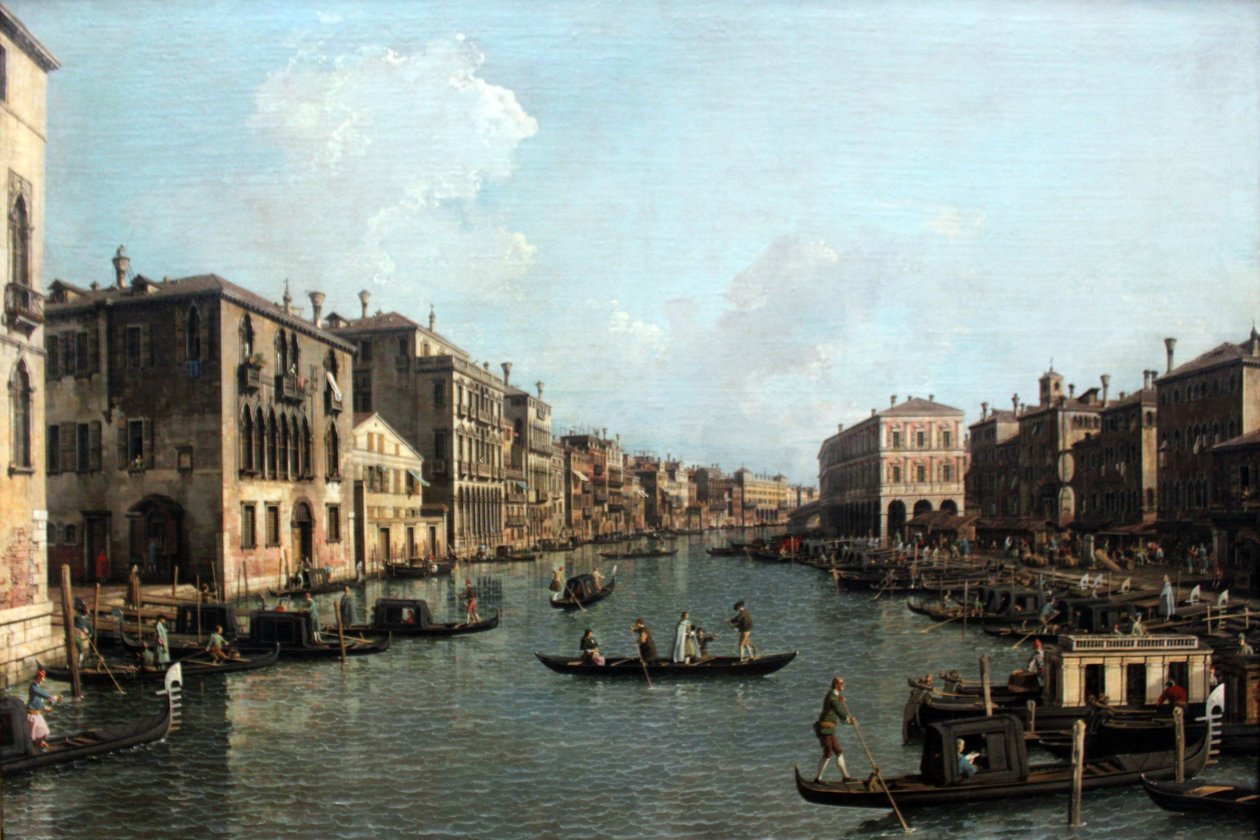 Canal Grande z widokiem na południowy wschód od mostu Rialto autorstwa Giovanni Antonio Canal