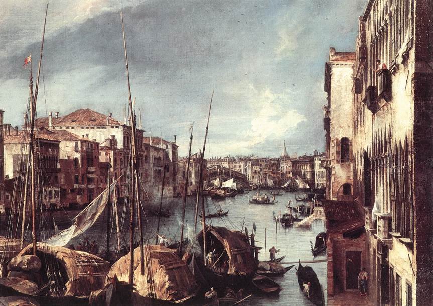 Canal Grande z mostem Rialto w tle (szczegół) autorstwa Giovanni Antonio Canal
