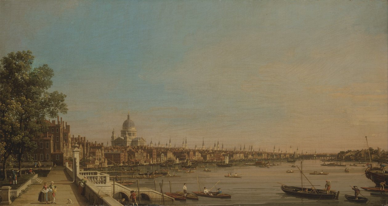 Tamiza z tarasu Somerset House, patrząc w kierunku St. Pauls autorstwa Giovanni Antonio Canal