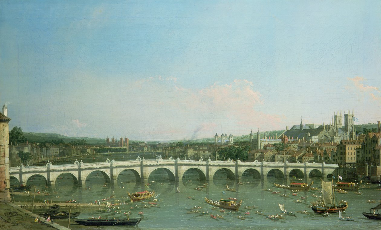 Westminster Bridge od północy z pałacem Lambeth w oddali autorstwa Giovanni Antonio Canal