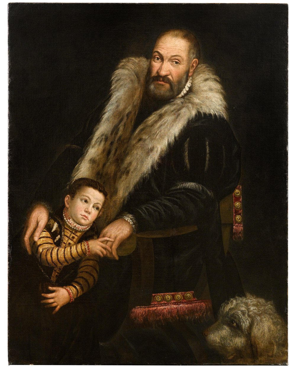 Portret dżentelmena i dziecka z psem autorstwa Giovanni Antonio Fasolo