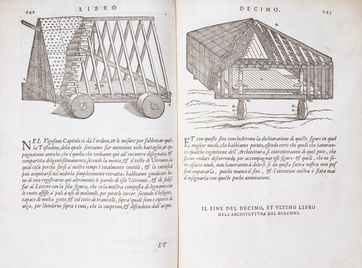 Sposoby transportu prefabrykowanych dachów na plac budowy z „Della Architettura”, publikacja 1590 autorstwa Giovanni Antonio Rusconi