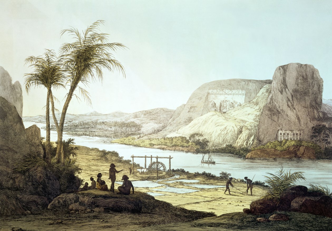 Widok świątyń w Abu Simbel, Nubia, rytowany przez Augustyna Aglio (1777-1857) autorstwa Giovanni Battista Belzoni