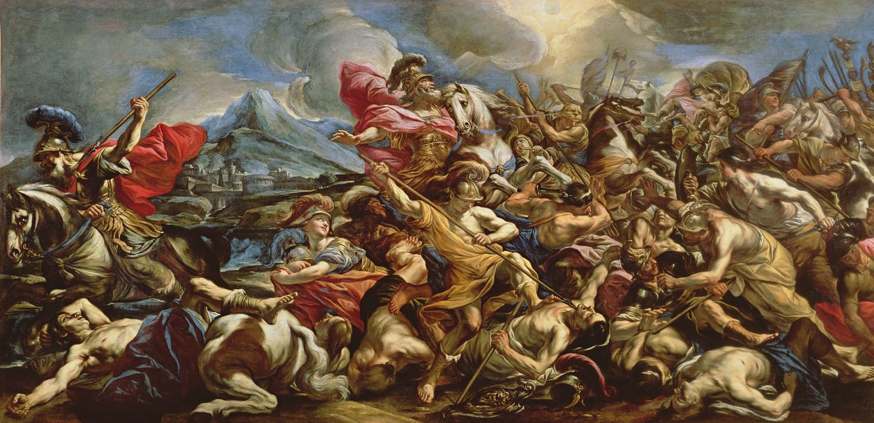 Joshua zatrzymując słońce, by pokonać Amalekitów autorstwa Giovanni Battista Benaschi