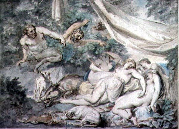 Nimfy zaskoczone przez satyrów, XVIII wiek autorstwa Giovanni Battista Cipriani
