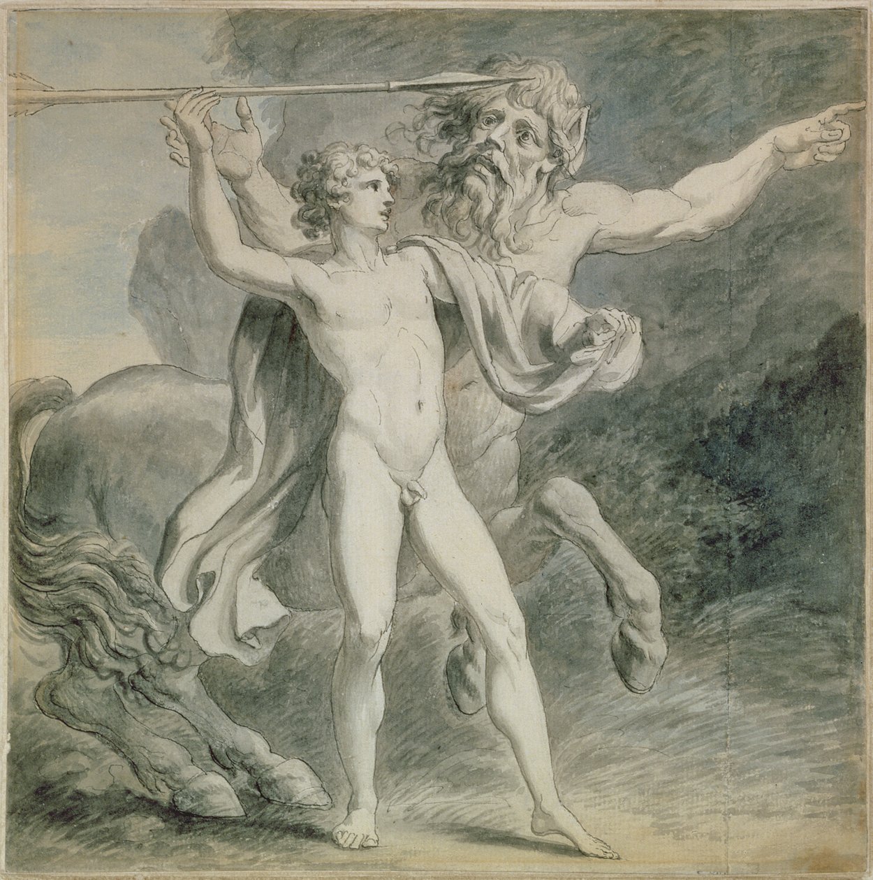 Edukacja Achillesa, 1776 (pióro i atrament z szarym praniem na papierze) autorstwa Giovanni Battista Cipriani