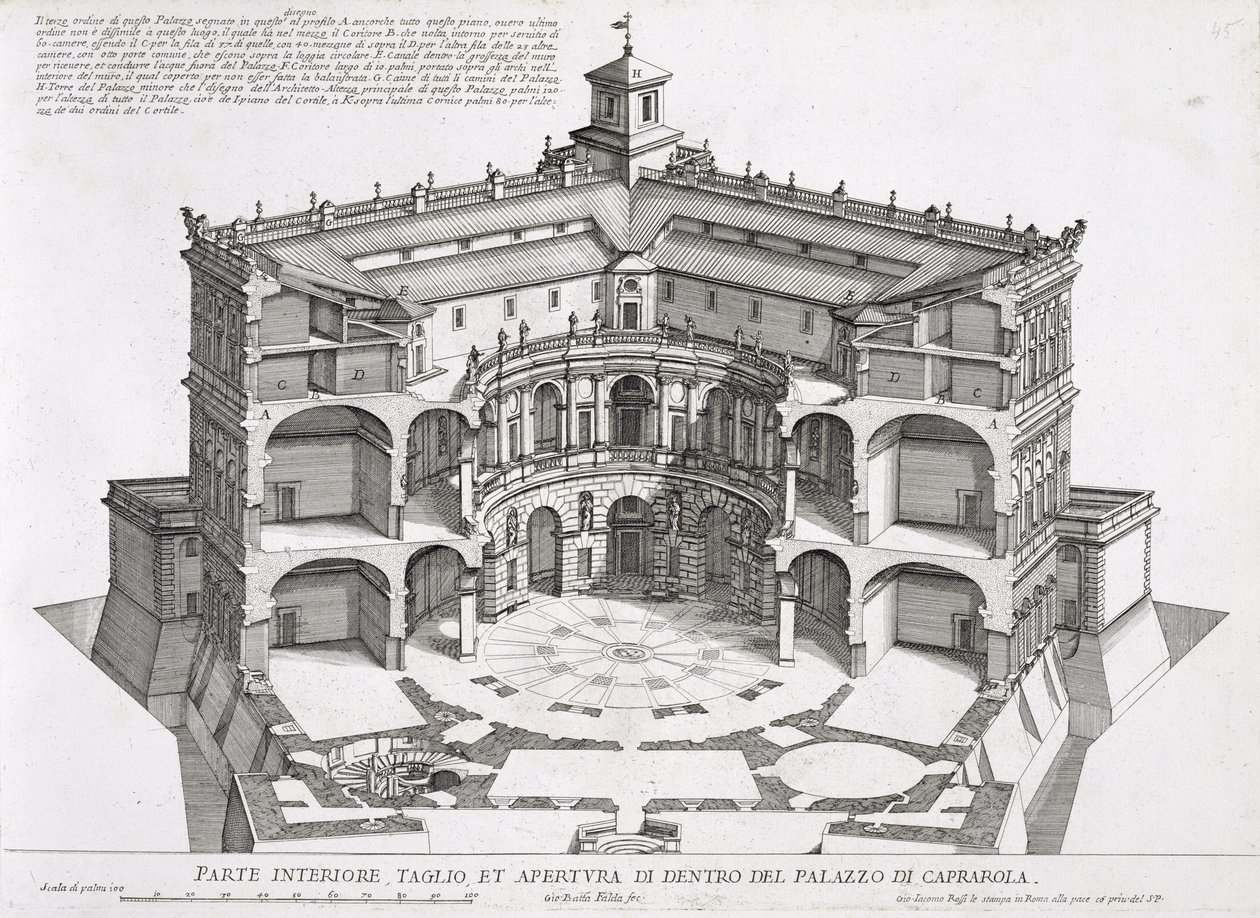 Przekrój Villa Caprarola, Bagnaia autorstwa Giovanni Battista Falda
