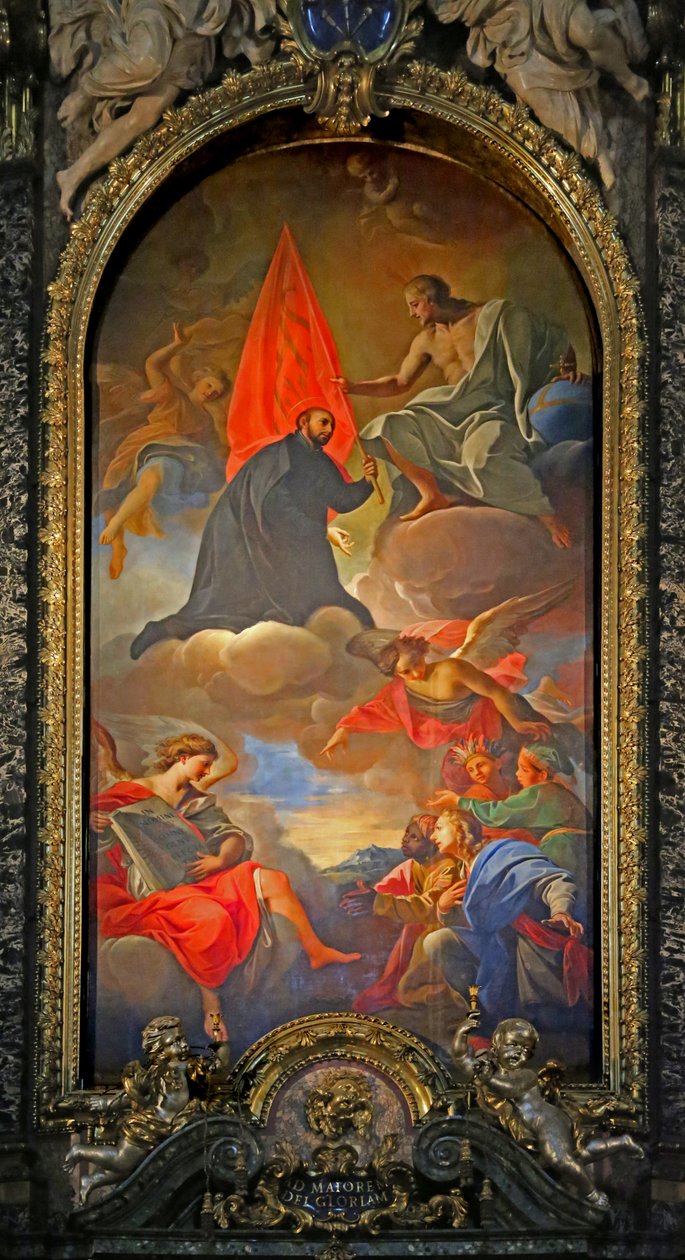 Obraz świętego z Chrystusem, aniołami i czcicielami autorstwa Giovanni Battista Gaulli