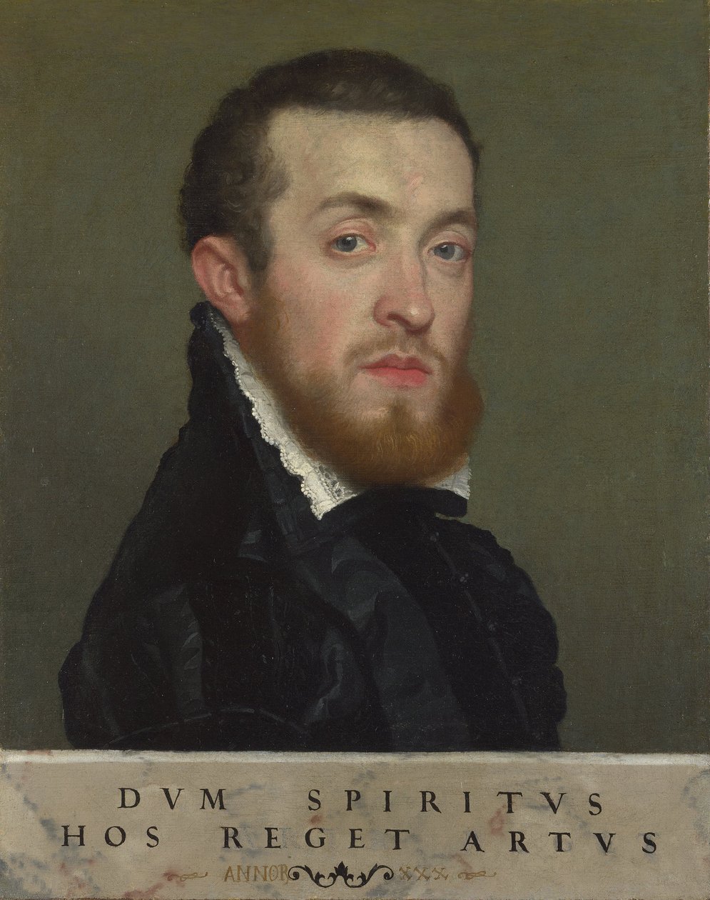 Portret popiersia młodzieńca z napisem autorstwa Giovanni Battista Moroni