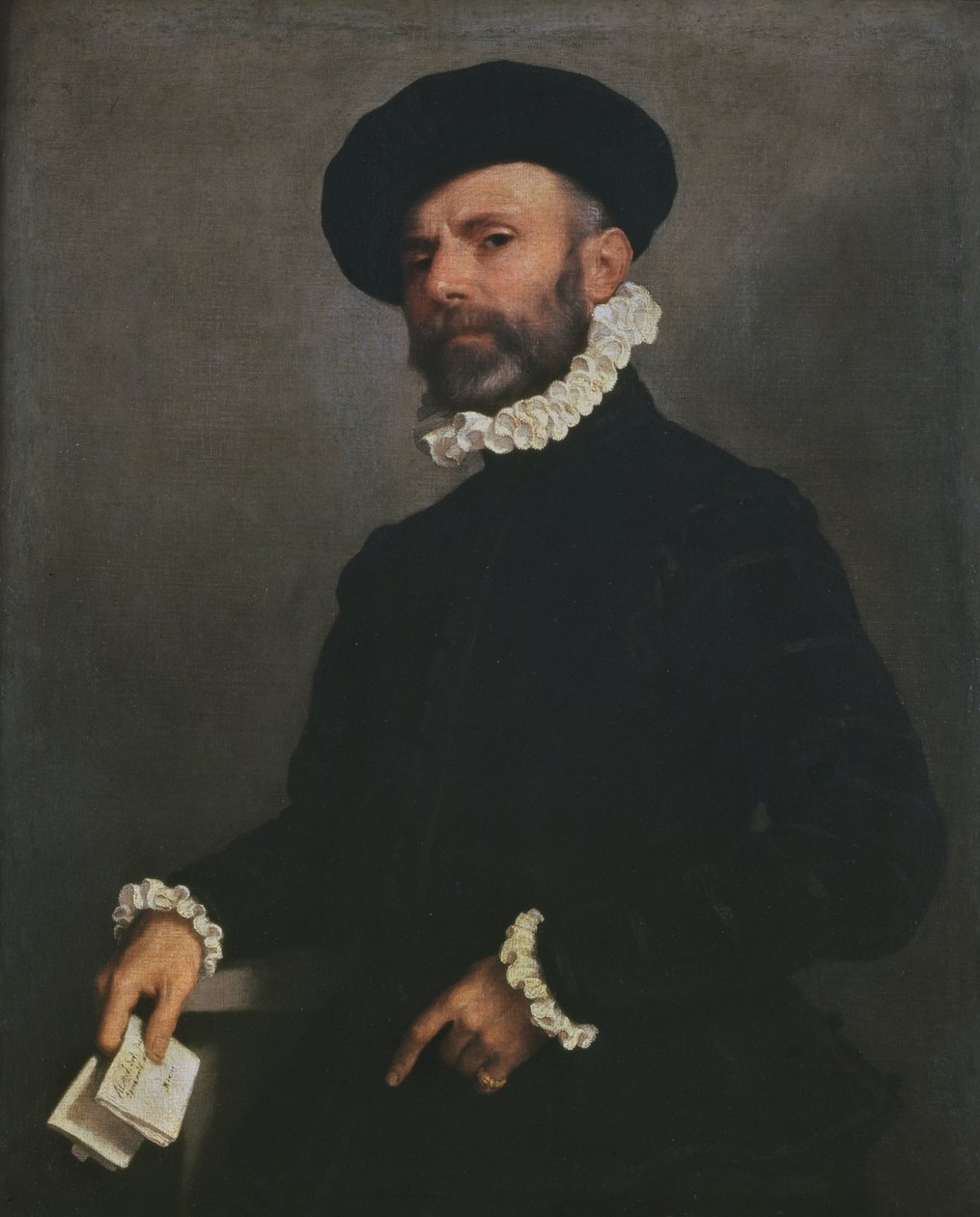 Portret mężczyzny trzymającego list, ok. 1570-75 autorstwa Giovanni Battista Moroni
