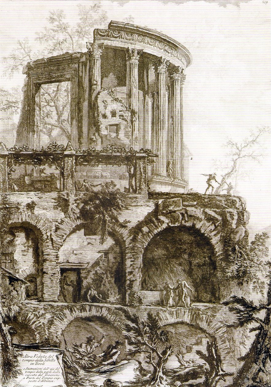 Kolejny widok na Świątynię Sybilli, Tivoli autorstwa Giovanni Battista Piranesi