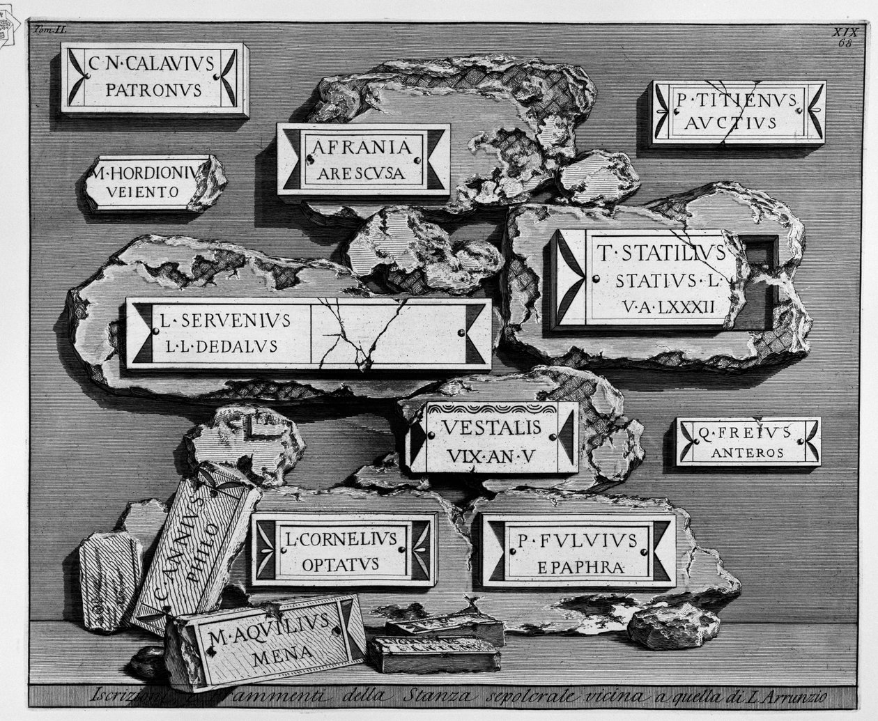 Pozostałości komory grobowej używanej przez plebs w Villa Magnani; por. Mapa Rzymu de Piranesi, nr. 88 autorstwa Giovanni Battista Piranesi