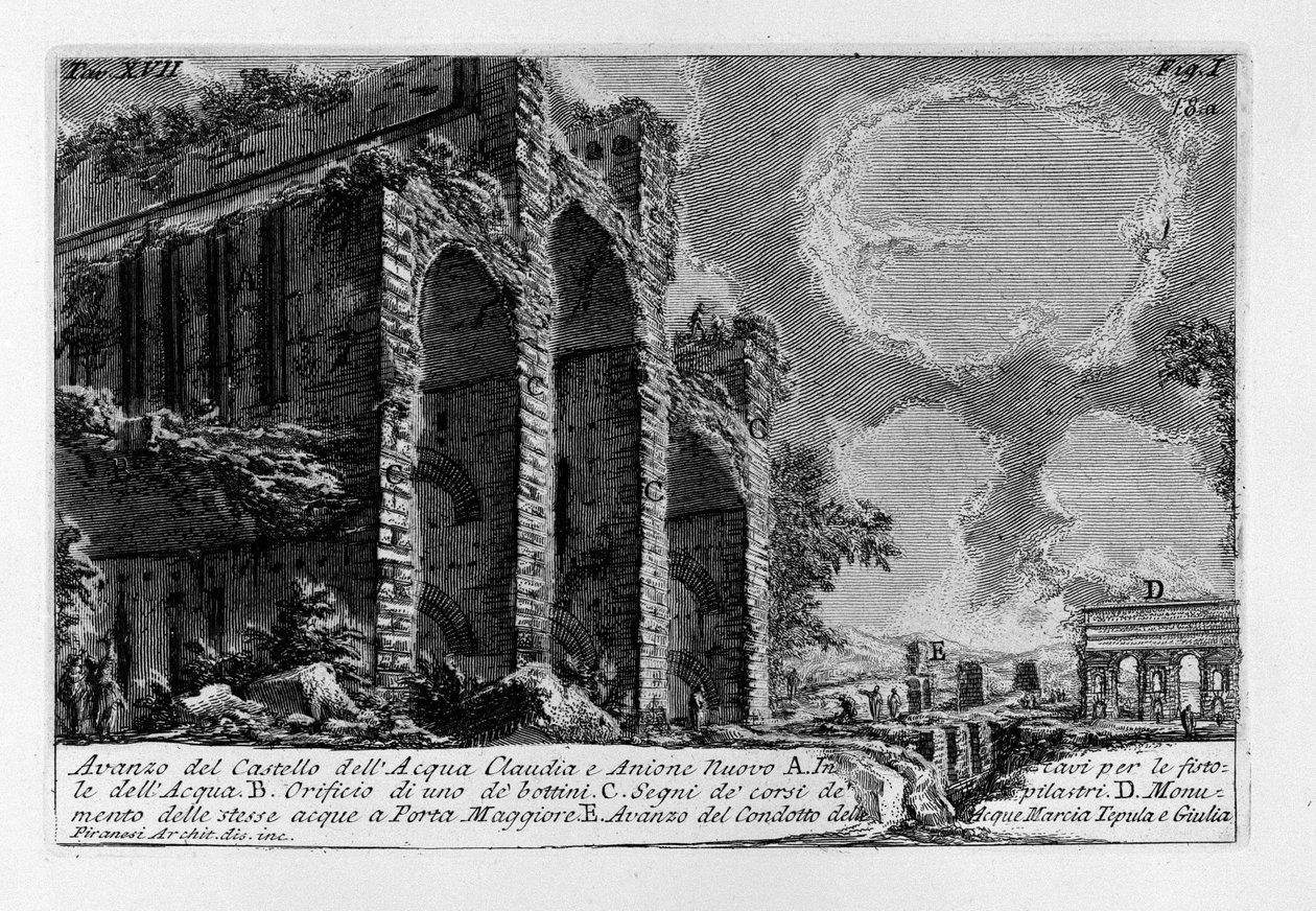 Pozostałość po Castello dell „Acqua Claudia i Anione Nuovo” autorstwa Giovanni Battista Piranesi