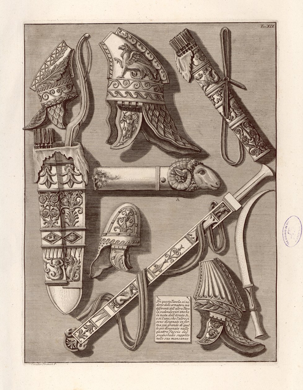 Na tej płycie widzimy zbroję autorstwa Giovanni Battista Piranesi