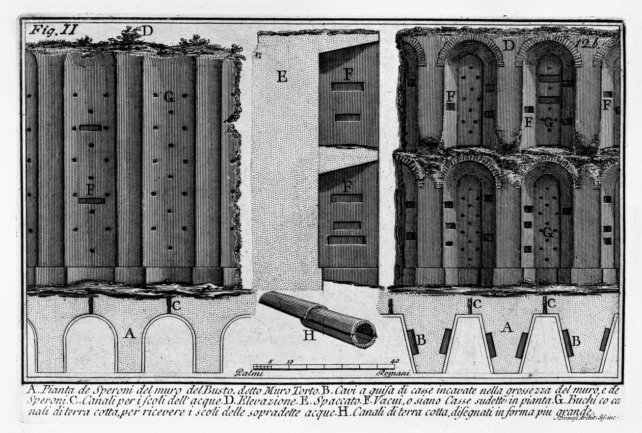 Plan de Speroni ściany Popiersia, zwany Muro Torto autorstwa Giovanni Battista Piranesi