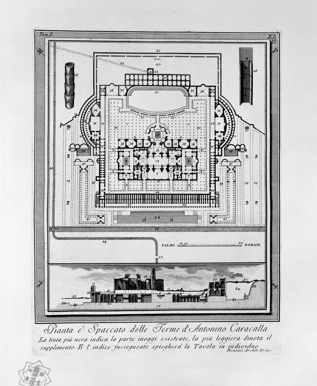 Plan Łaźni Karakalli (Rzym) autorstwa Giovanni Battista Piranesi