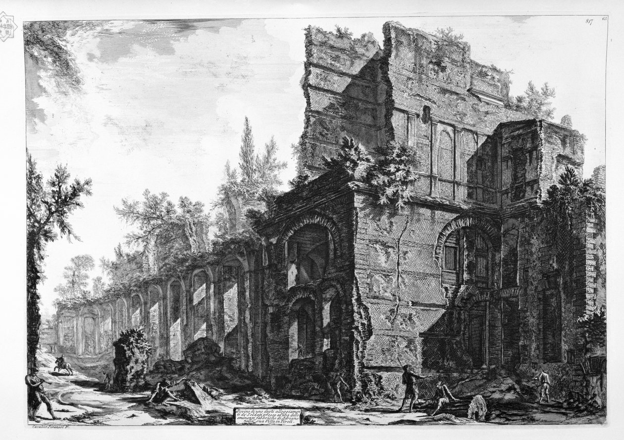 Ruiny jednej z kwater żołnierskich przy jednym z wybitnych budynków Hadriana w jego willi w Tivoli autorstwa Giovanni Battista Piranesi