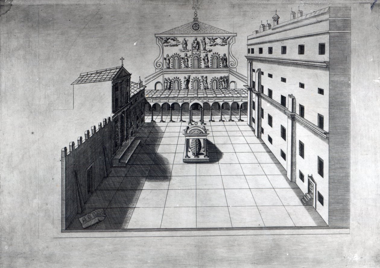 Dwór Belvedere w Starym Rzymie św. Piotra autorstwa Giovanni Battista Piranesi