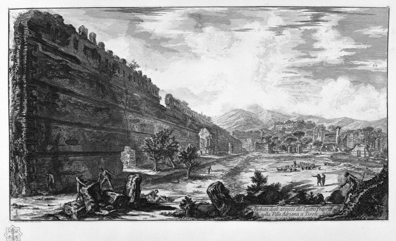 Widok na pozostałości Castro Pretorio w Villa Adriana w Tivoli autorstwa Giovanni Battista Piranesi