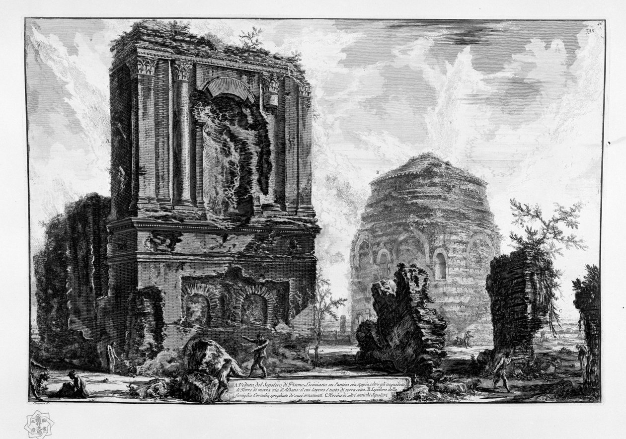 Widok na grób Piso Licinianusa na starożytnej Drodze Appijskiej autorstwa Giovanni Battista Piranesi