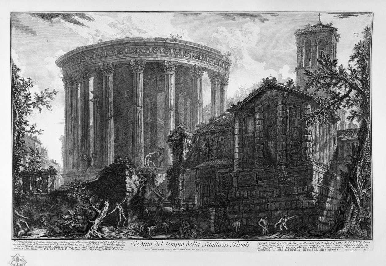 Widok na świątynię Sybilli w Tivoli autorstwa Giovanni Battista Piranesi