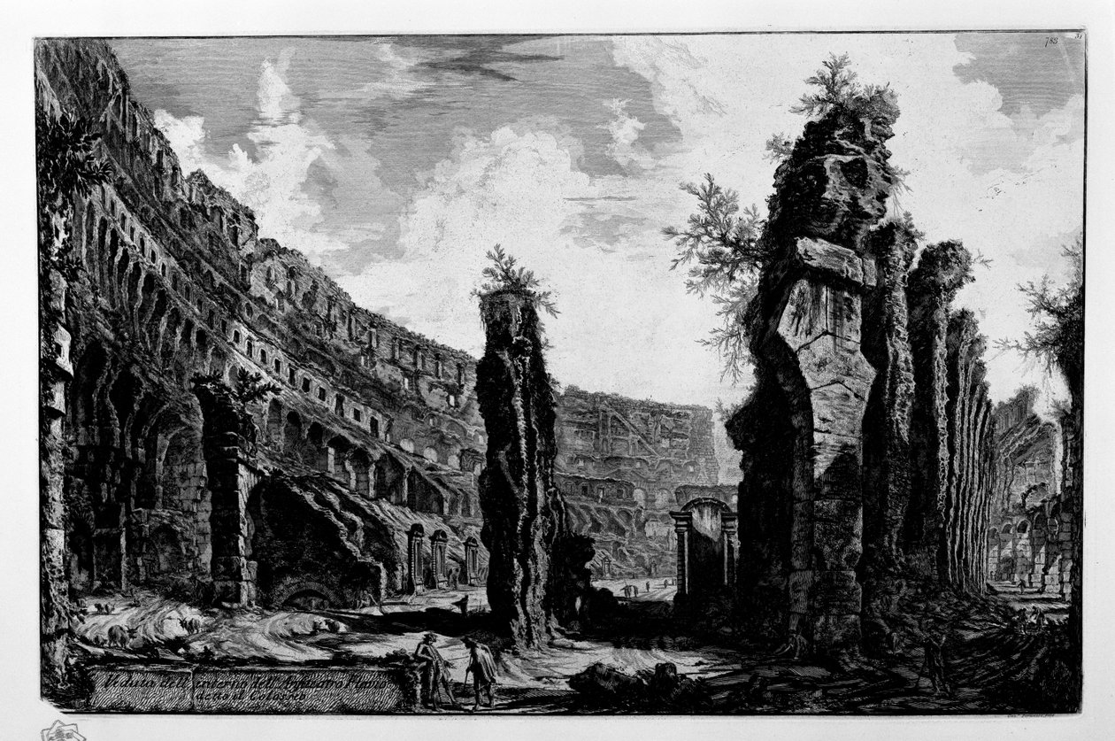 Widok wnętrza Amfiteatru Flawiuszów zwanego Koloseum autorstwa Giovanni Battista Piranesi