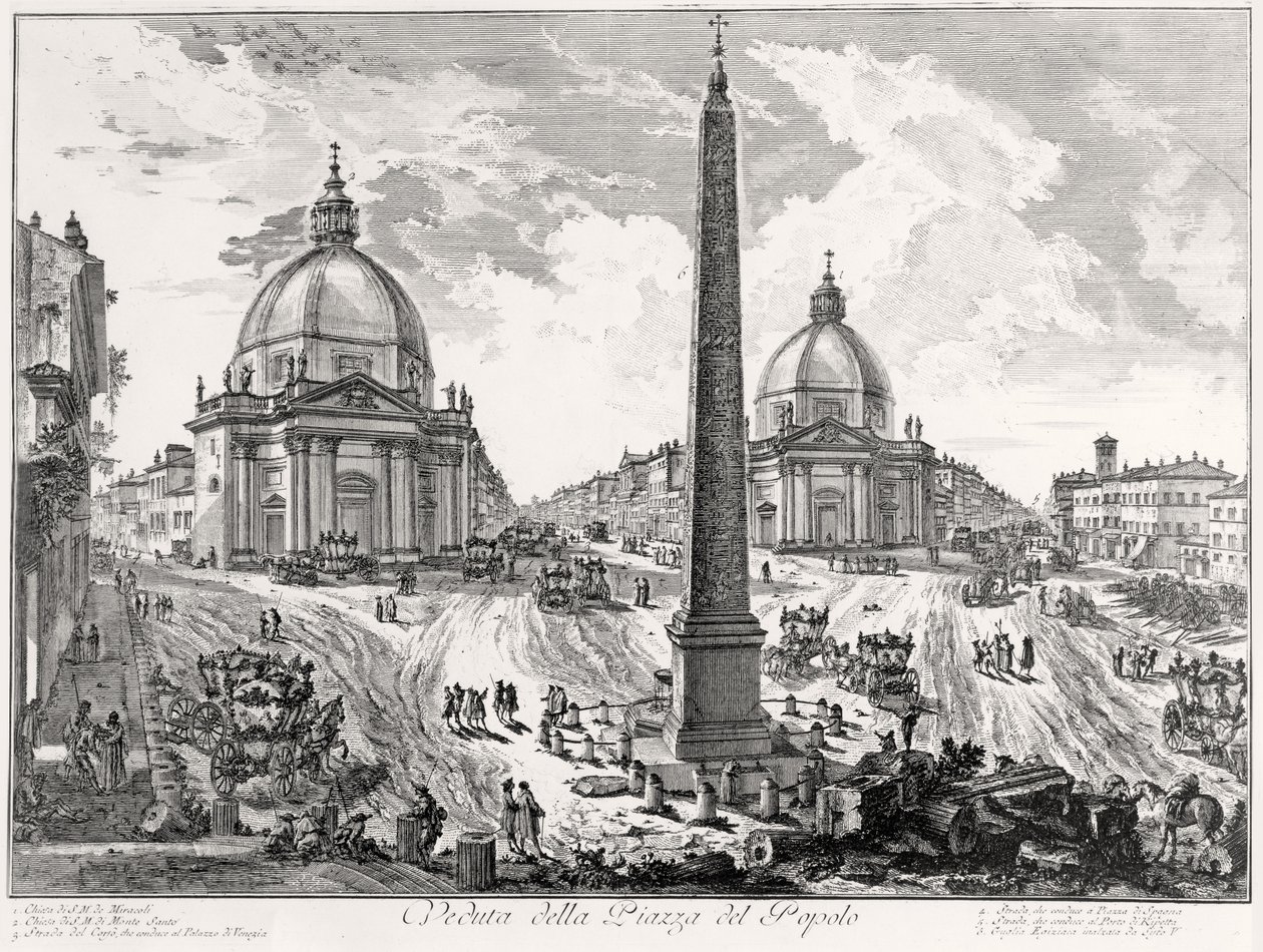 Widok na Piazza del Popolo, ok. 1750 autorstwa Giovanni Battista Piranesi