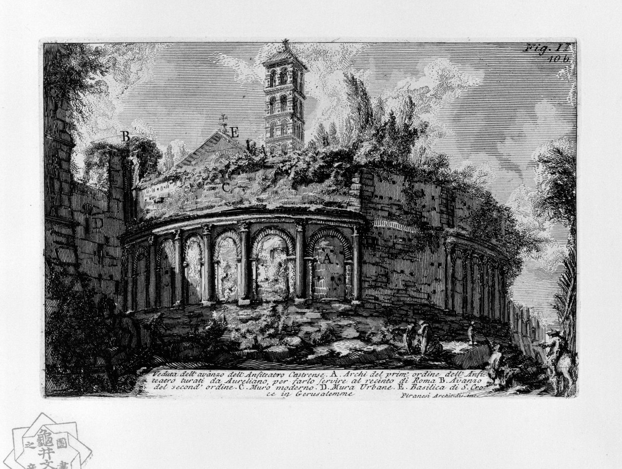 Widok na pozostałości amfiteatru Castrense autorstwa Giovanni Battista Piranesi