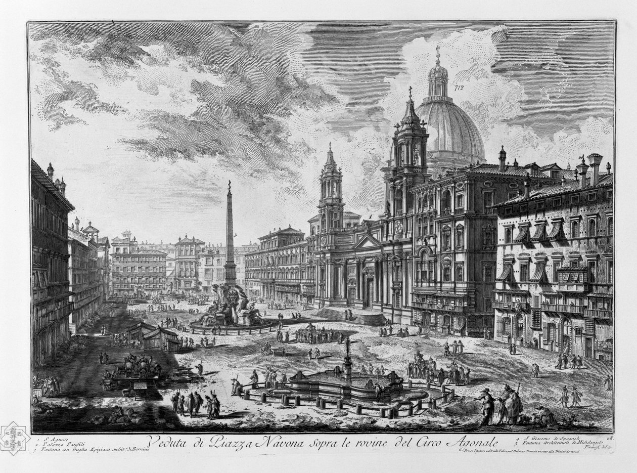 Widok na piazza navona nad ruinami cyrku agonalnego. Sant