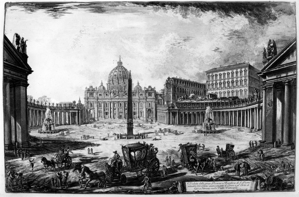 Widok na Bazylikę św. Piotra i Piazza, z serii „Widoki Rzymu”, ok. 1760 autorstwa Giovanni Battista Piranesi