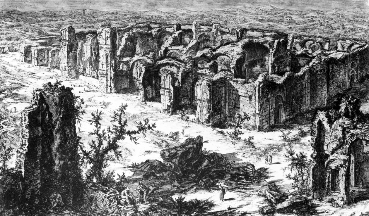 Widok na Łaźnie Karakalli, z serii „Widoki Rzymu”, ok. 1760 autorstwa Giovanni Battista Piranesi