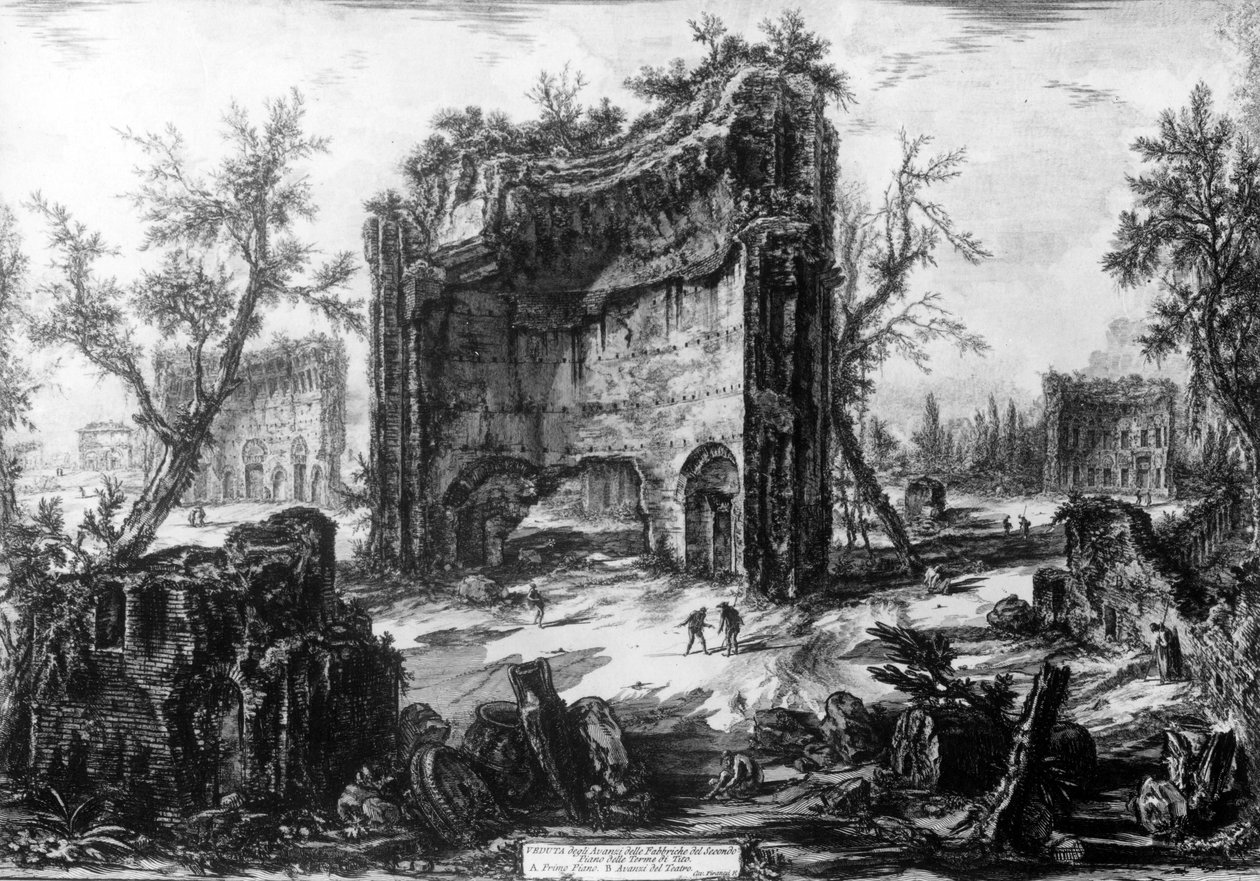 Widok Łaźni Trajana, z serii „Widoki Rzymu”, ok. 1760 autorstwa Giovanni Battista Piranesi