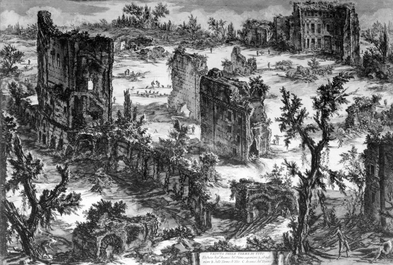 Widok Łaźni Trajana, z serii „Widoki Rzymu”, ok. 1760 autorstwa Giovanni Battista Piranesi