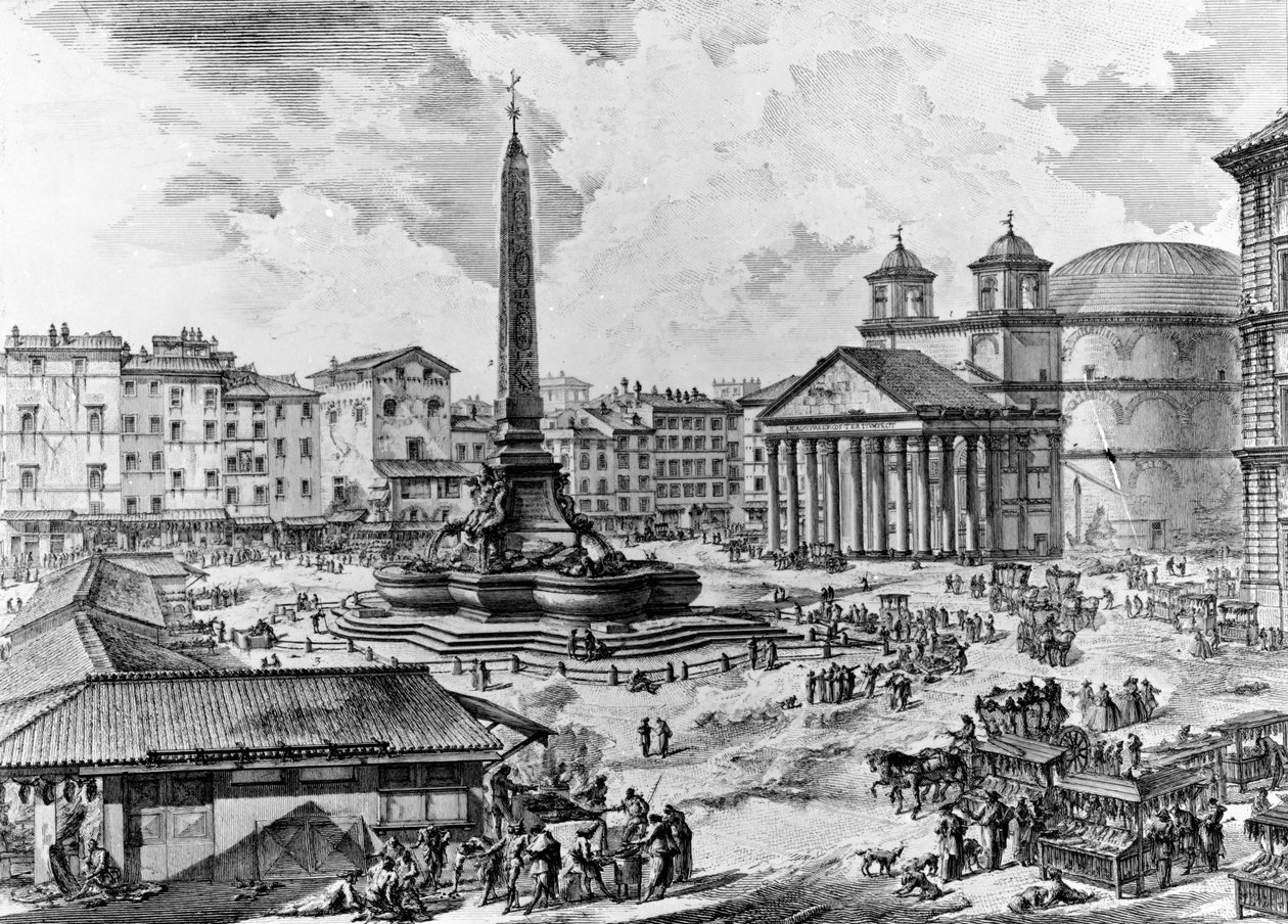 Widok na Piazza della Rotonda, z serii „Widoki Rzymu”, ok. 1760 (akwaforta) autorstwa Giovanni Battista Piranesi