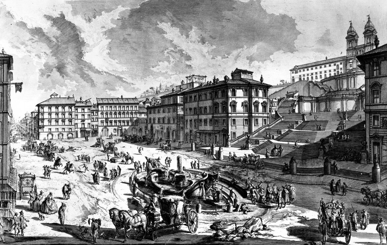 Widok na Piazza di Spagna, z serii „Widoki Rzymu”, ok. 1760 autorstwa Giovanni Battista Piranesi