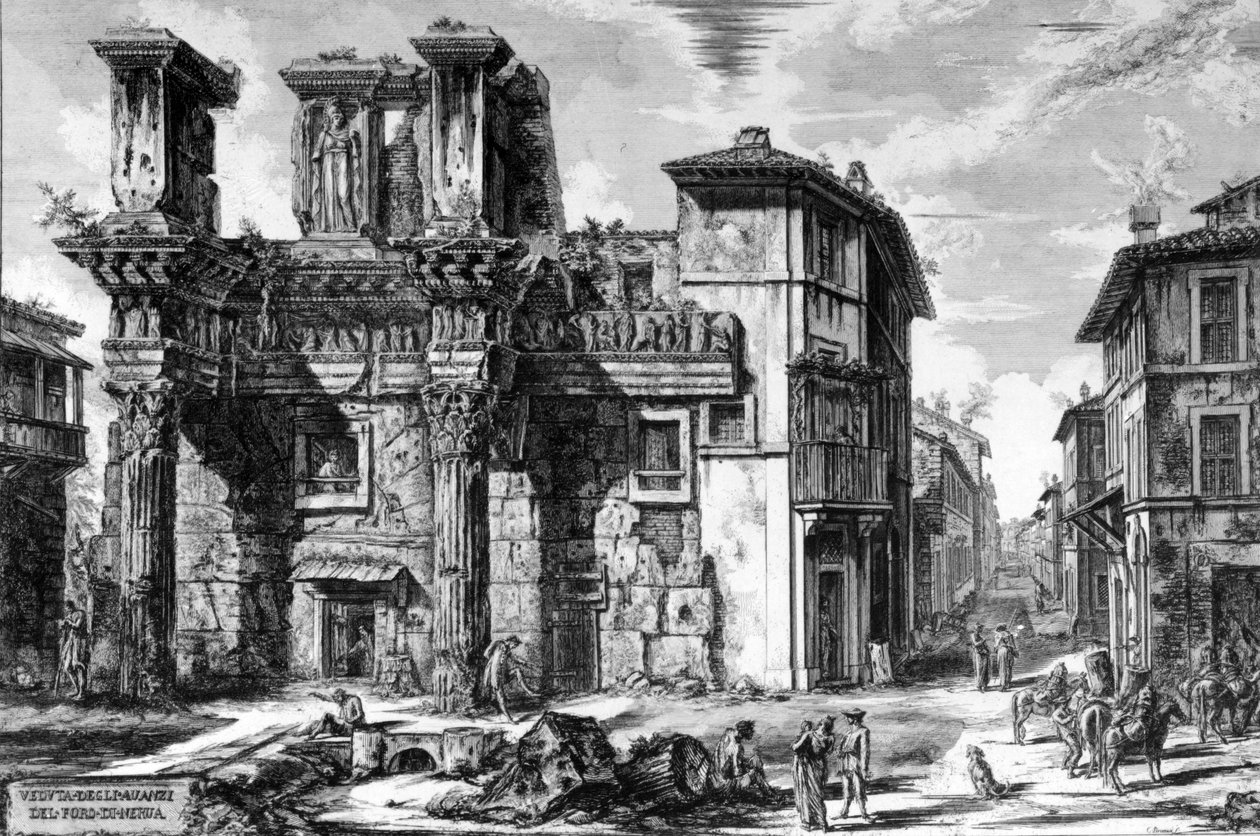 Widok na pozostałości Forum Nerwy, z serii "Widoki Rzymu", 1758 r. autorstwa Giovanni Battista Piranesi