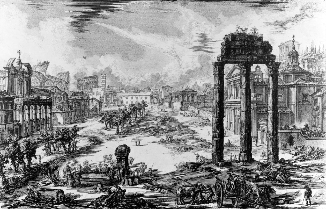 Vaizdas į Romos forumą, iš serijos „Romos vaizdai“, 1758 m. poli autorstwa Giovanni Battista Piranesi
