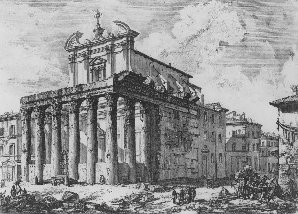Widok świątyni Antonina i Faustyny, z cyklu „Widoki Rzymu”, ok. 1760 autorstwa Giovanni Battista Piranesi