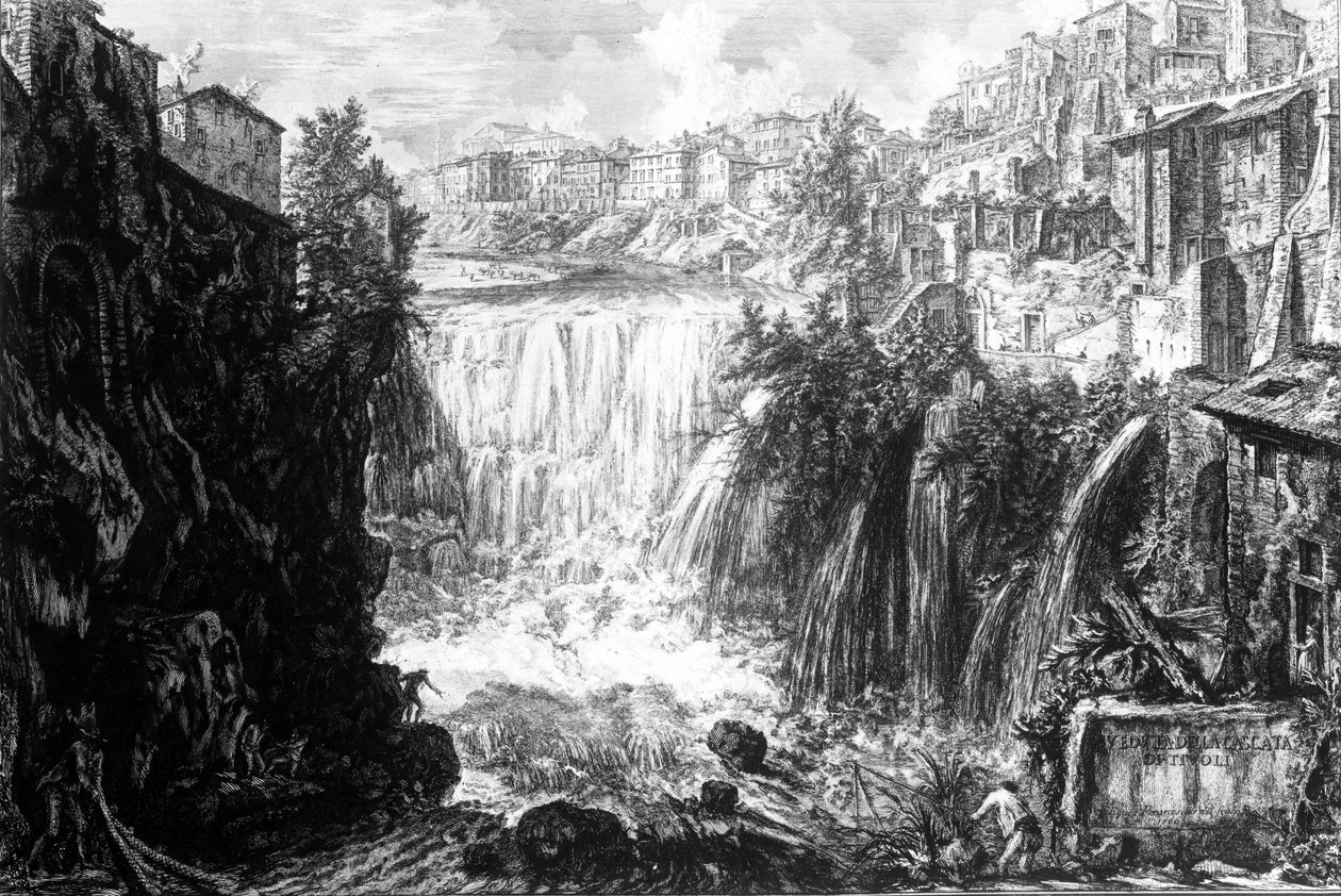 Widok na wodospad w Tivoli, z serii „Widoki Rzymu”, ok. 1760 autorstwa Giovanni Battista Piranesi